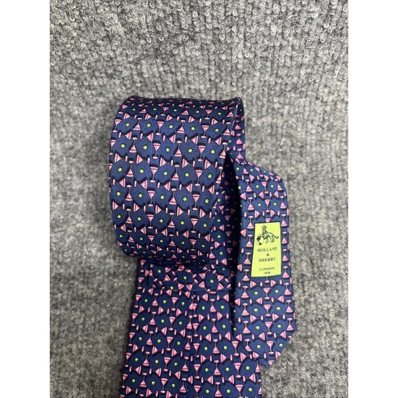 Holland & Sherry Men’s Tie Martin Glass Olive 🫒 Print Silk Necktie 60L x 3.5 in - Picture 2 of 4